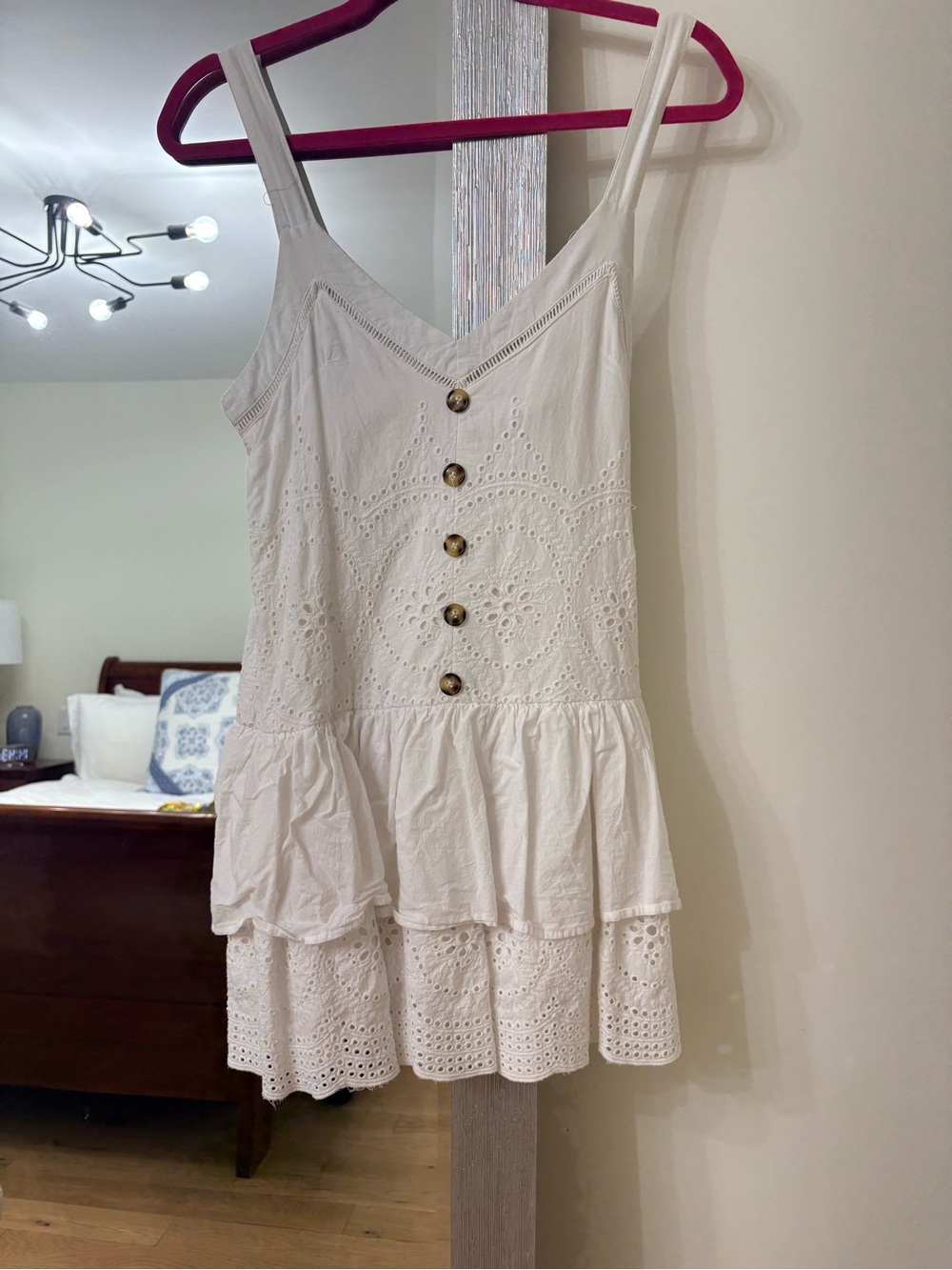 Women's White Eyelet Button-Front Sundress